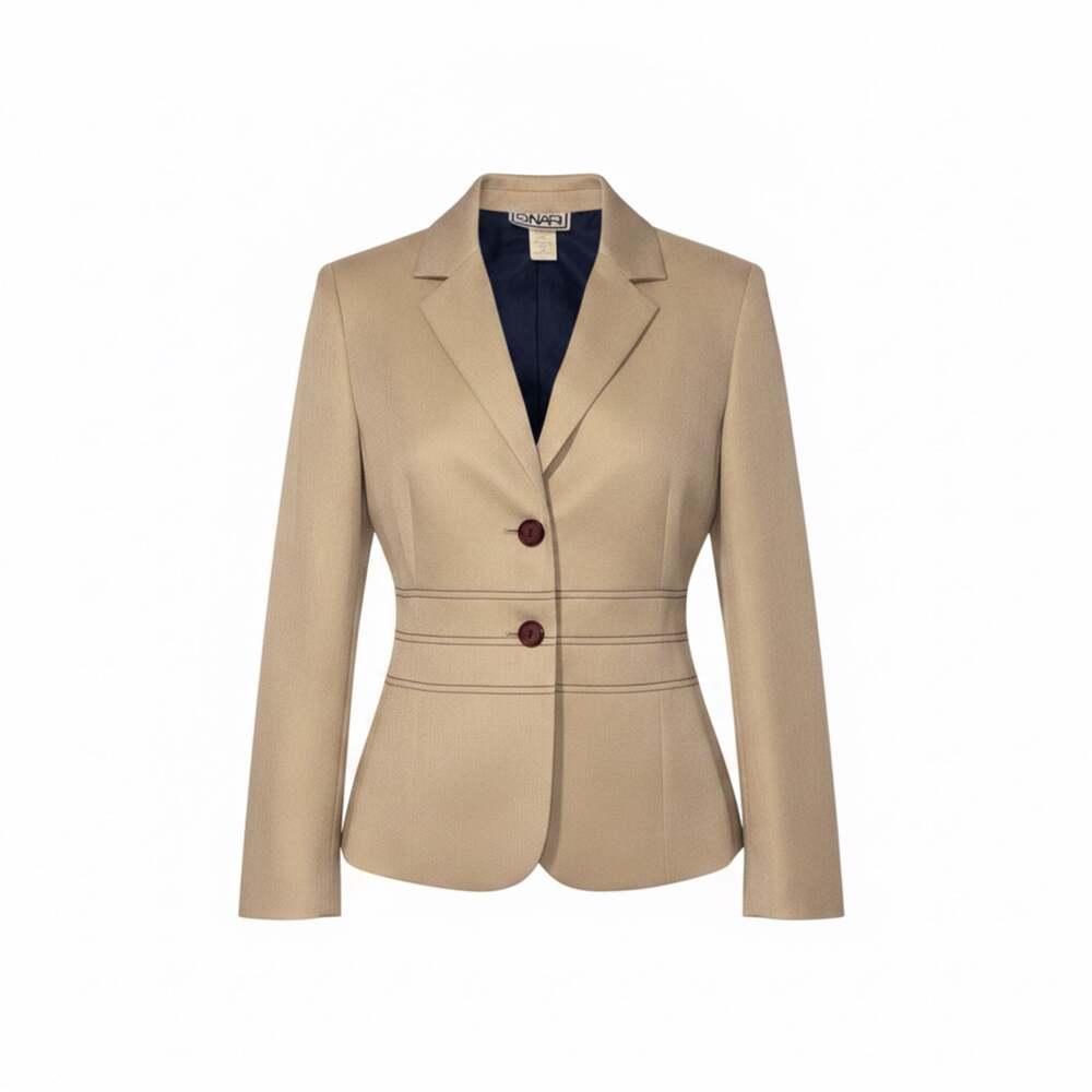 Synari Vintage Tan Single-Breasted Blazer with Contrast Stitching Large